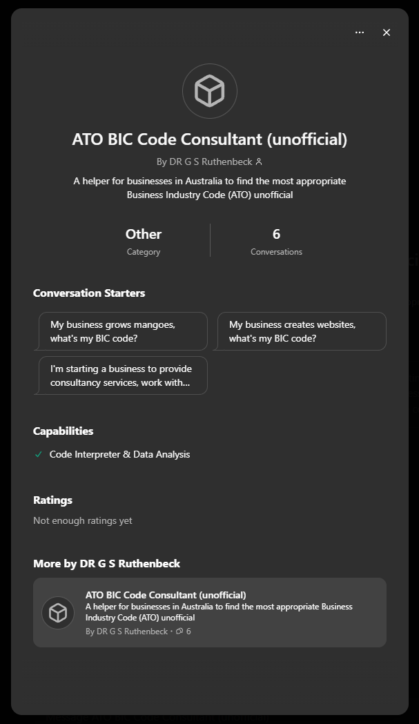 ChatGPT ATO BIC Codes