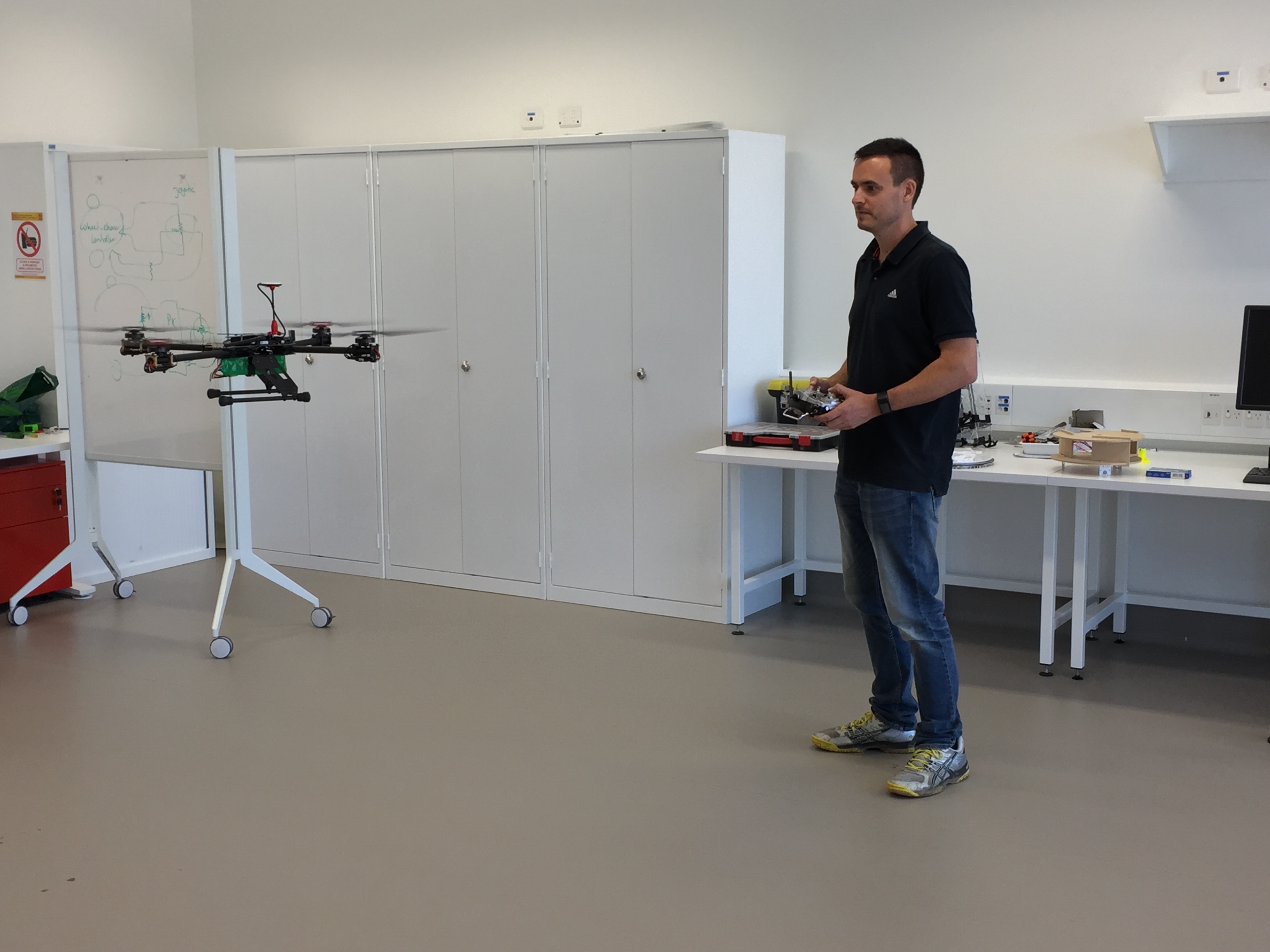 Test-flying a drone in the Flinders University Robotics Lab